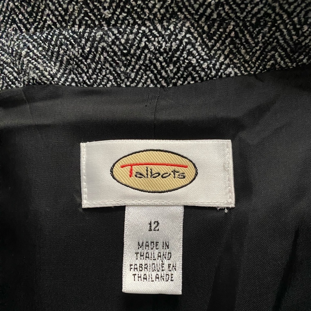 Talbots Women’s Vintage Gray Herringbone Tweed Preppy Longline Coat Size 12 - Picture 11 of 13
